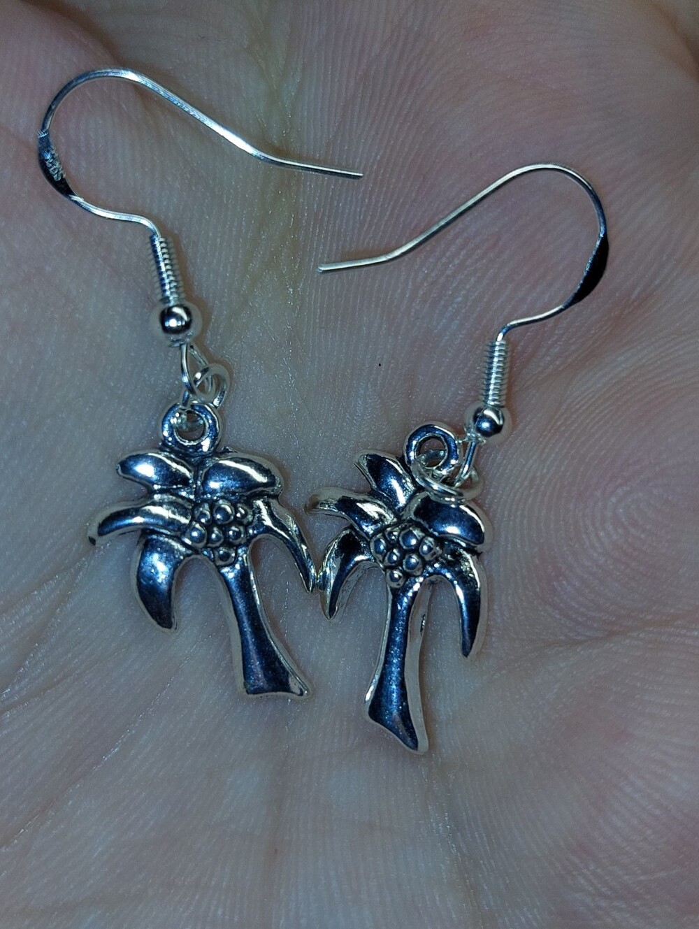 Silvertone Palm Tree 925 Hooks Drop Earrings - Women Jewelry